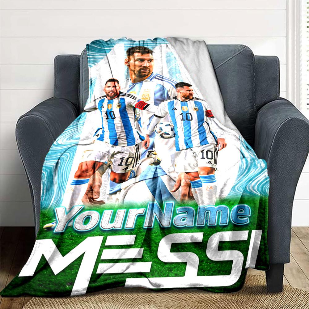 Messi Customize Your Name Blanket Cozy Customizable Blanket Comfortable Versatile for Picnics Livingroom Living Room Nap Ideal for All Seasons