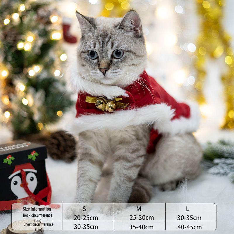 Рождественский комплект из накидки и шапки для питомца: Теплая праздничная одежда для кошек и маленьких собак