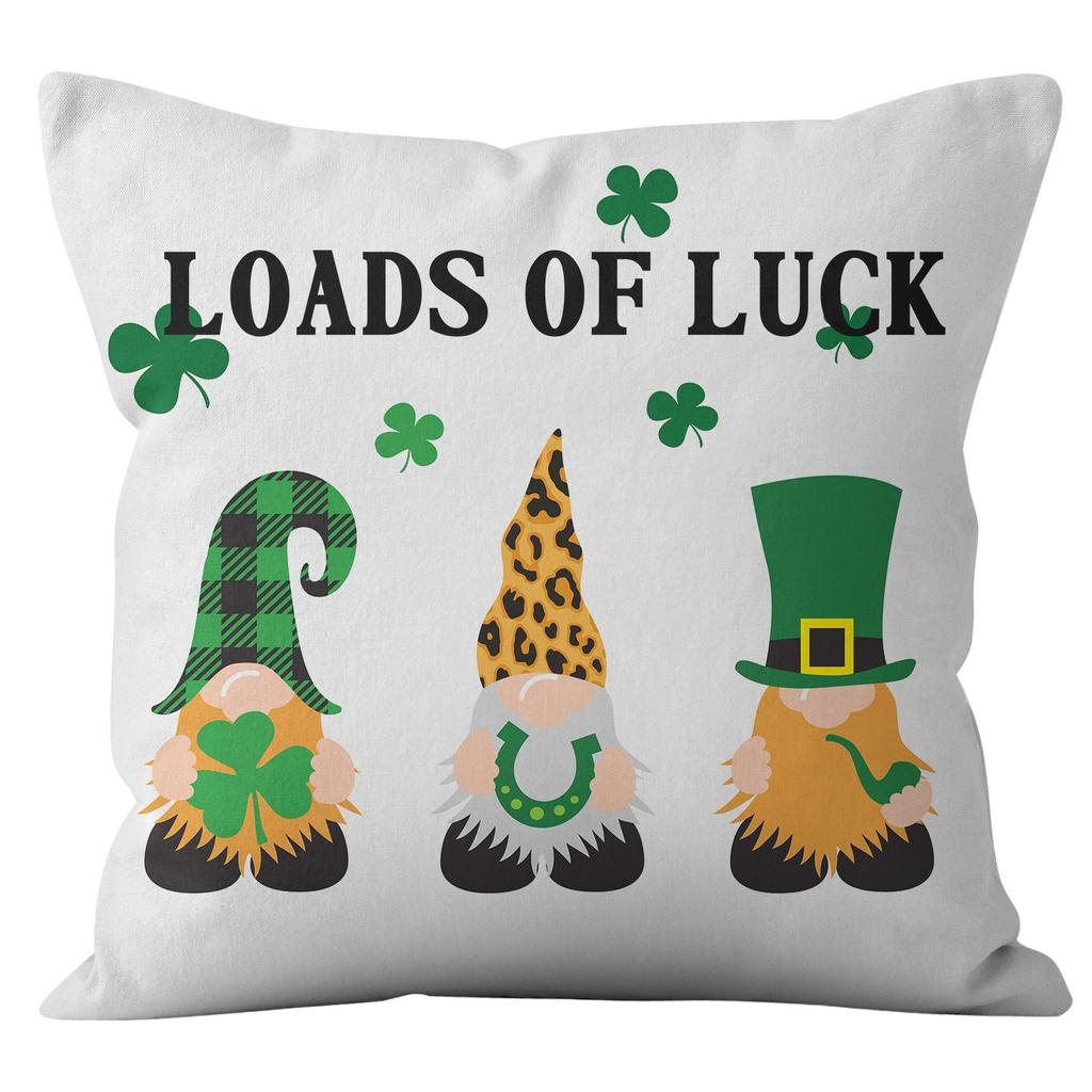Home Cushion Cover St. Patrick's Day Pillowcase Four-leaf Clover Plaid Sofa Cushion Cover