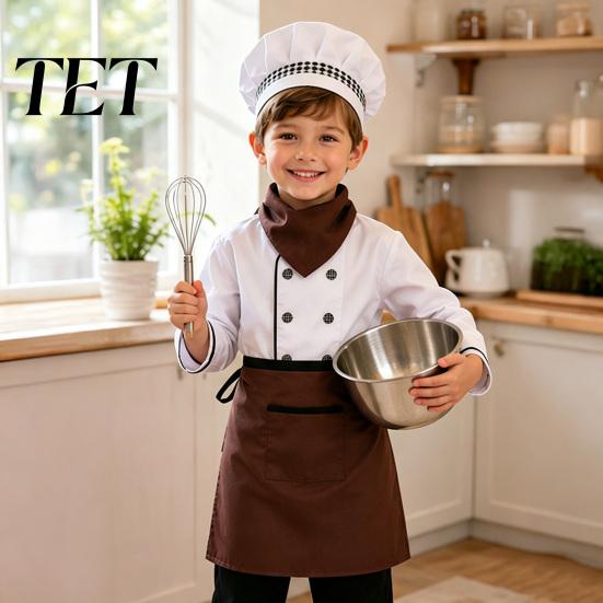Adjustable Apron And Hat Set Kids Chef Costume for Boys Girls, Comfortable Cooking Outfit with Stage Performance Suit Role Play Baking Activities