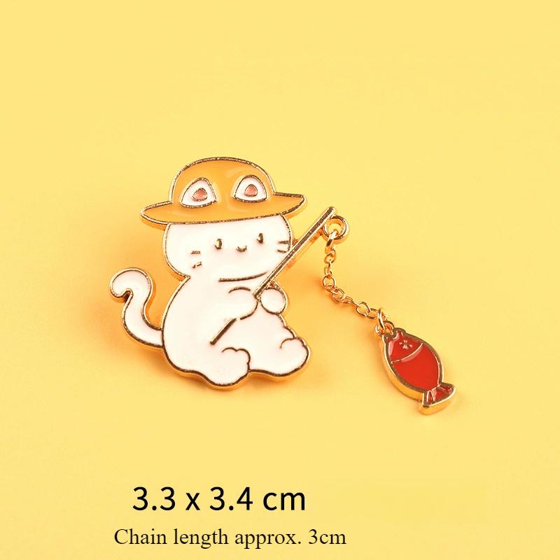 New Fashion Creative Cat Fishing Design Metal Brooch Cartoon Cute Animal Badge Pin Best Friend Gift Anime Pins Backpack Pins