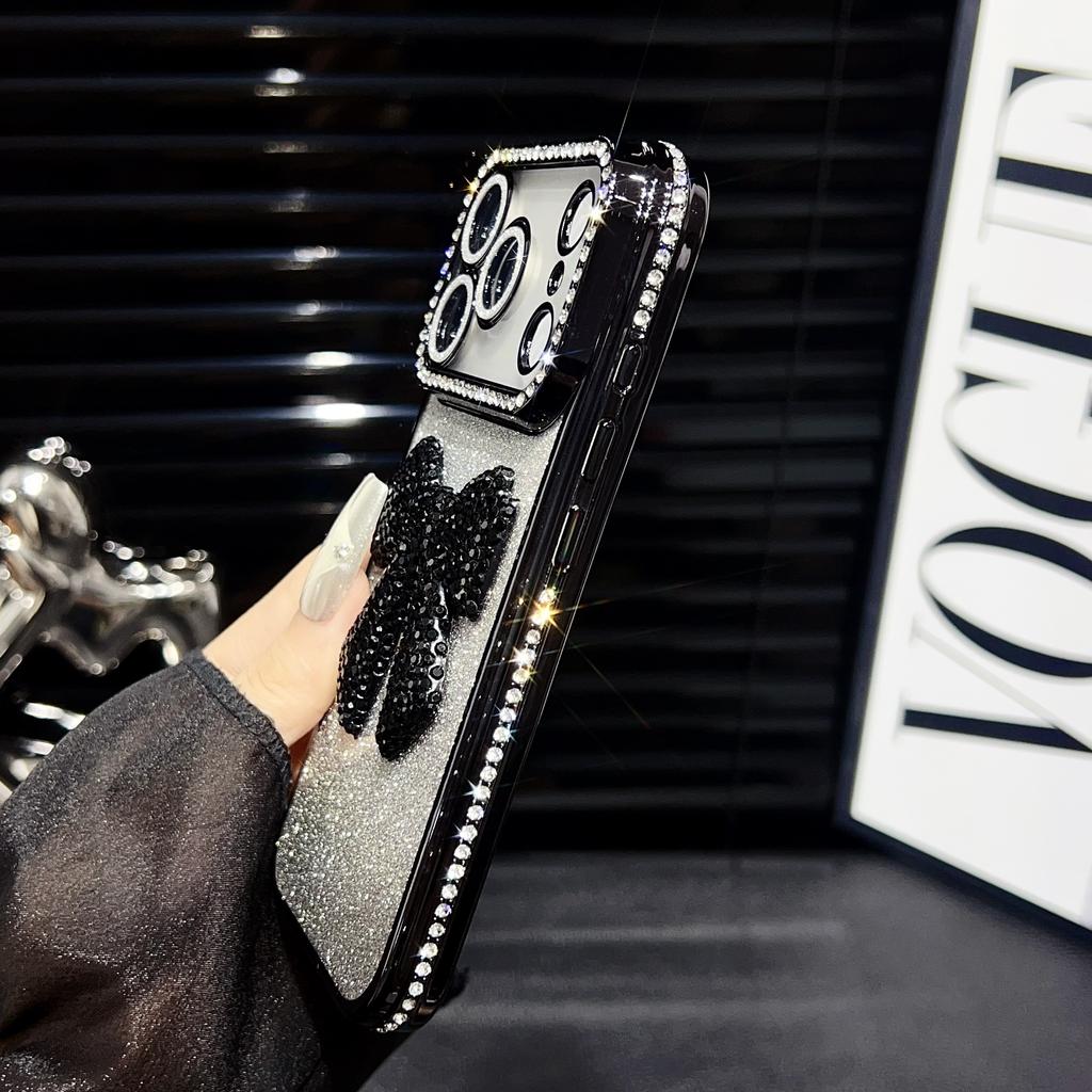 Glitter Diamond Bowknot Cover For iPhone 17 Pro Max Camera Film Protector Cases For iPhone 16 Pro 15 Plus 14 Pro 13 Luxury Case