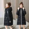 Зимнее женское пальто с хлопковой подкладкой, пальто с капюшоном и длинными рукавами, утолщенная свободная верхняя одежда на молнии средней длины, куртка, уличная одежда