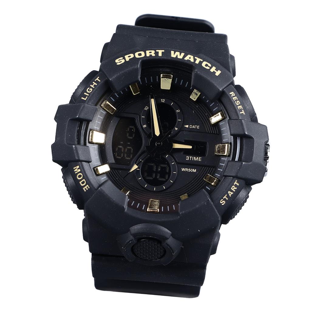 Мужские аналоговые спортивные часы с цифровой светодиодной подсветкой, водонепроницаемые, формат 12/24 часа, будильник, секундомер