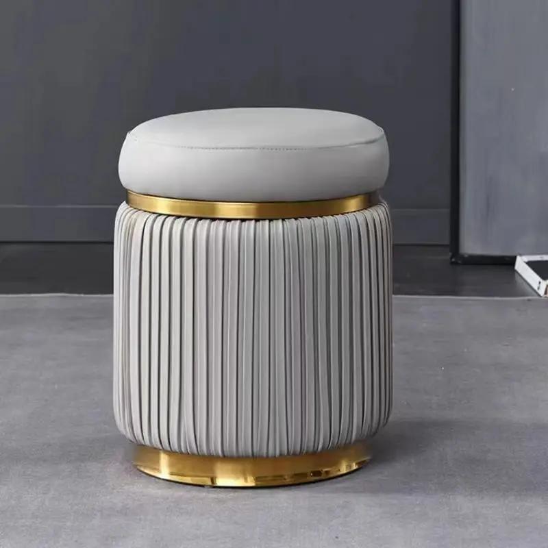 Небольшие табуреты, кожаные табуреты, легкие роскошные круглые табуреты, табуреты для макияжа, журнальные столики для гостиной, скамейки, диваны премиум-класса, мягкие подушки