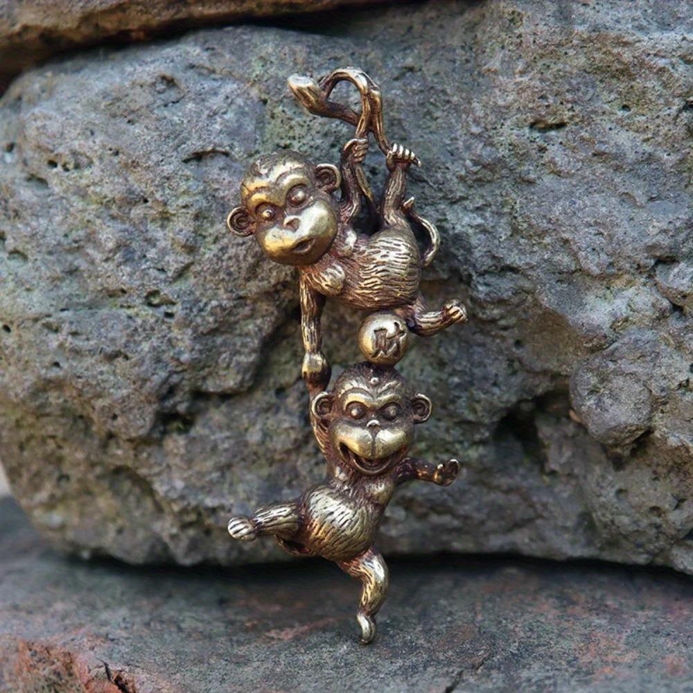 1 шт. Античная медная фигурка лазающей обезьяны, миниатюрное настольное украшение, подвесной латунный забавный животный декор для дома, аксессуары