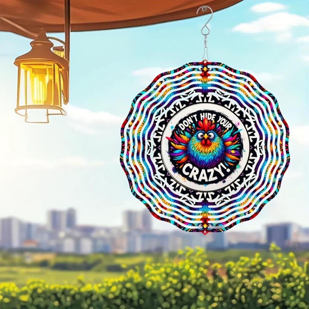 10-Inch 'Don't Hide Your Crazy' 3D Kinetic Wind Spinner - 360° Rotating Metal Art for Garden & Yard, Vibrant Indoor/Outdoor Decor - Unique