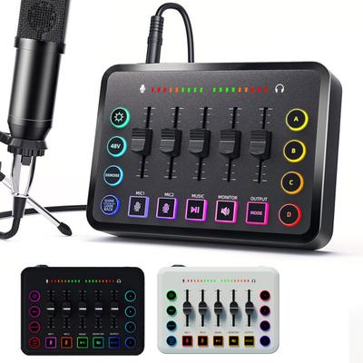 Игровой аудиомикшер Внешняя звуковая карта Независимое управление каналами Совместимый с Bluetooth потоковый RGB-микшер для ПК с интерфейсом микрофона XLR