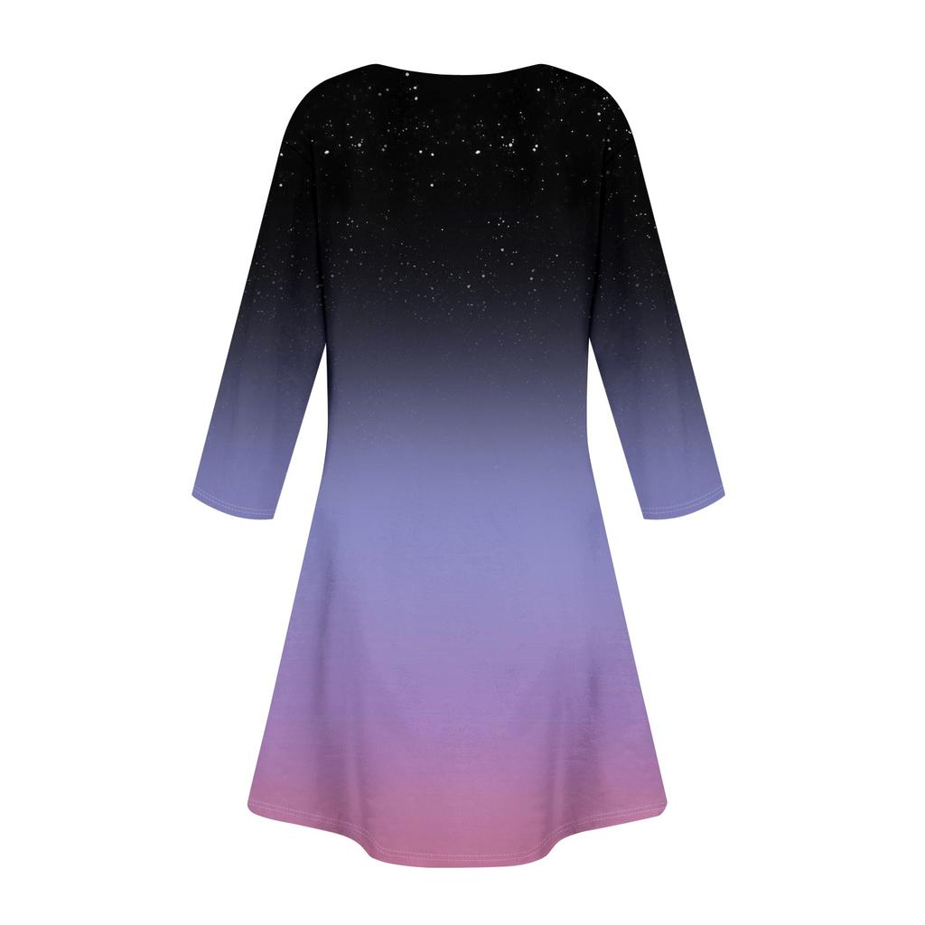 Women's Summer Dress Loose V Neck Three-quarter Sleeve Sundress With Pockets Dress