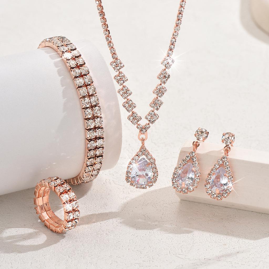 BLINGBAY Women's Jewelry Set Sweet Romantic Retro Fashion Wedding Accessories Rhinestone Earrings Necklace Bracelet Set Girls Modern Jewelry Gift