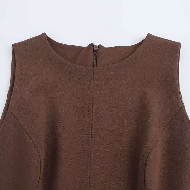 Fashion Style 2024 Fall and Winter New Women's Wide Pleated Mini Crew Neck Casual Sleeveless Dress 4764266