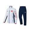 Li Ning Color Block Zip Collar Top And Letter Print Straight Leg Elastic Pants Casual Sports Suit Unisex Suit Blue White AYYT001-1+AYKT125-1