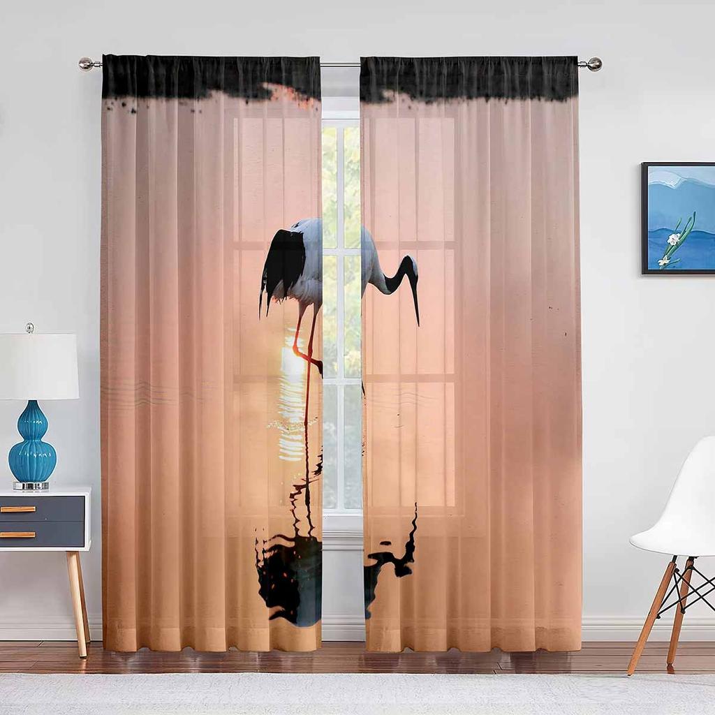 Тюлевая занавеска с красной короной, летающее красное солнце, для гостиной, спальни, декор, прозрачные шторы для комнаты, кухни, обработка окна