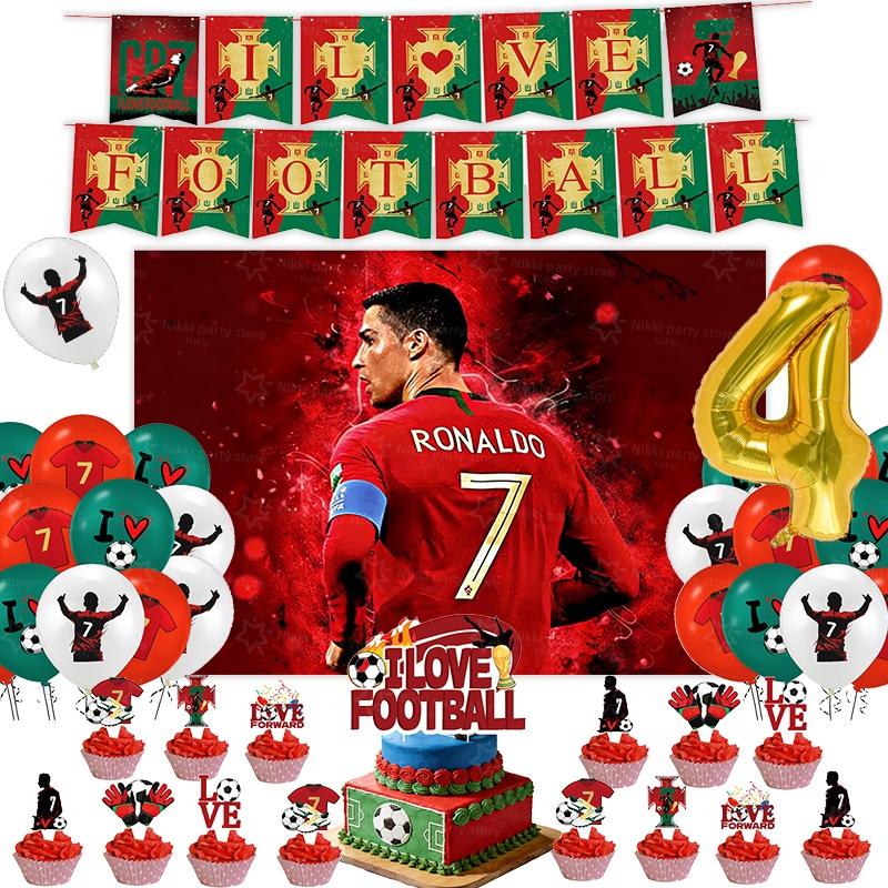 Новое украшение на день рождения CR7 Вечеринка футбольной суперзвезды Принадлежности для футбольной вечеринки Подарки на память Футбольная скатерть Тарелка Бумажный стаканчик Фон