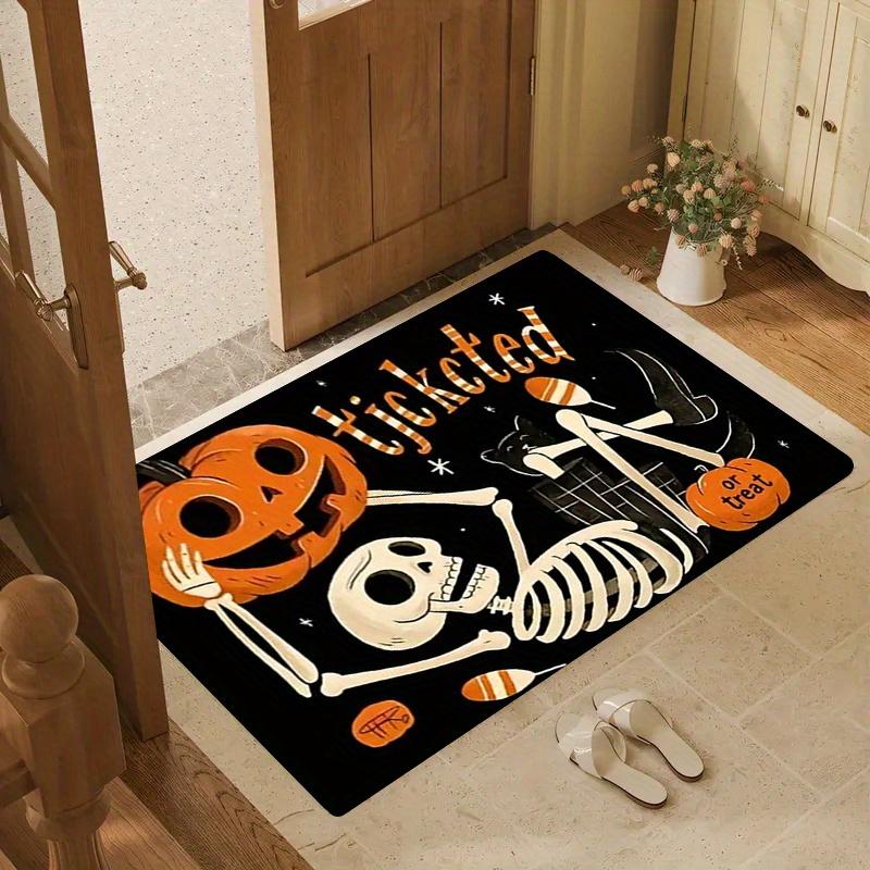 Skeleton Trick‑or‑Treat Halloween Pumpkin Non‑Slip Entrance Floor Mat Doormat For Front Door Holiday House Decor