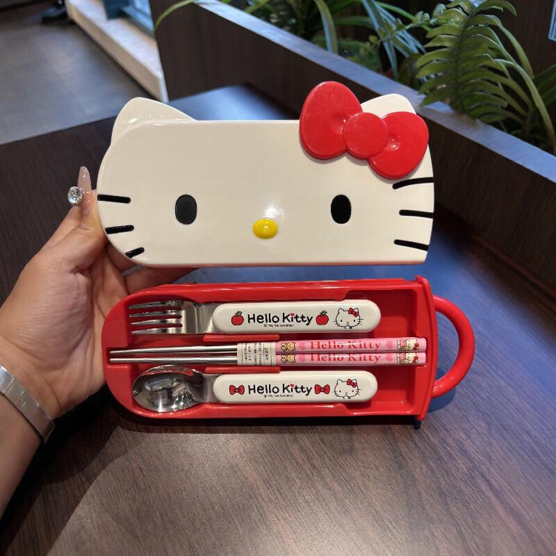 Портативный набор столовых приборов из нержавеющей стали Hello Kitty