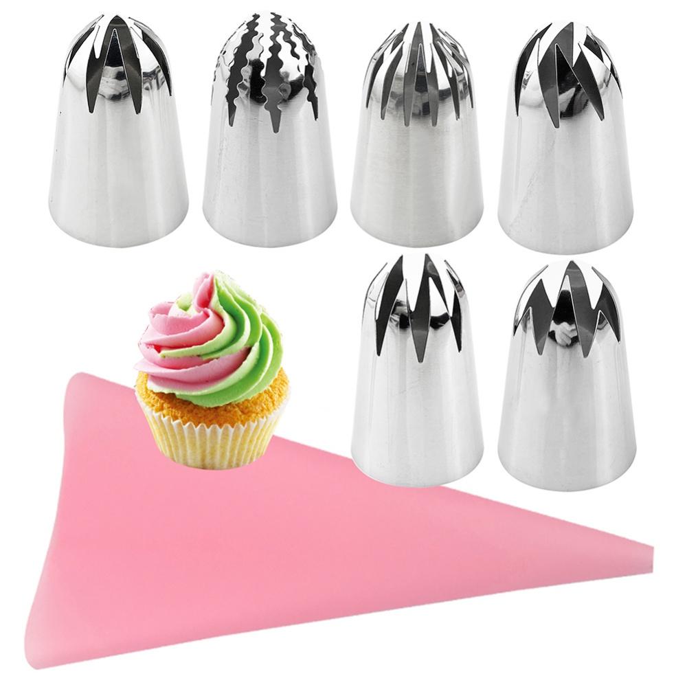 7pcs/set Stainless Steel Piping Nozzles Russian Rose Pastry Tips Cake Cream Cupcake Baking Laminating Mold Kitchen Baking Tools
