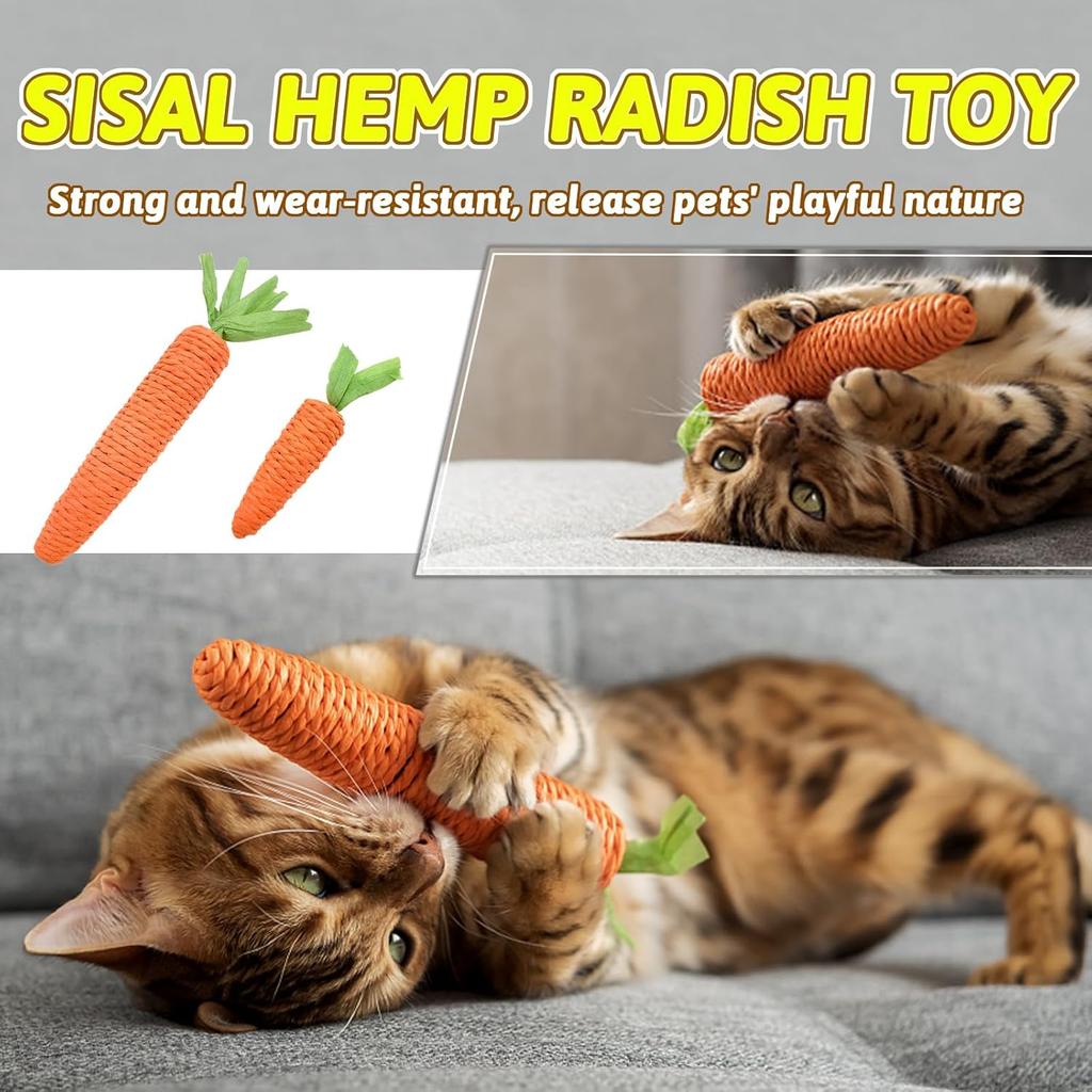 Carrot Teasing Cat Stick, Cat Toy, Hemp Rope, Tear Resistant, Sound Making, Self Raising, Grinding Teeth, Pet Supplies, Toys
