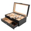 Calife Luxury Watch Case with Glass Jewelry Watch Storage Box for and Black Carbon Fiber PU Khaki 2-Layer Panel, Brown, Box, Accessories, Watches,
