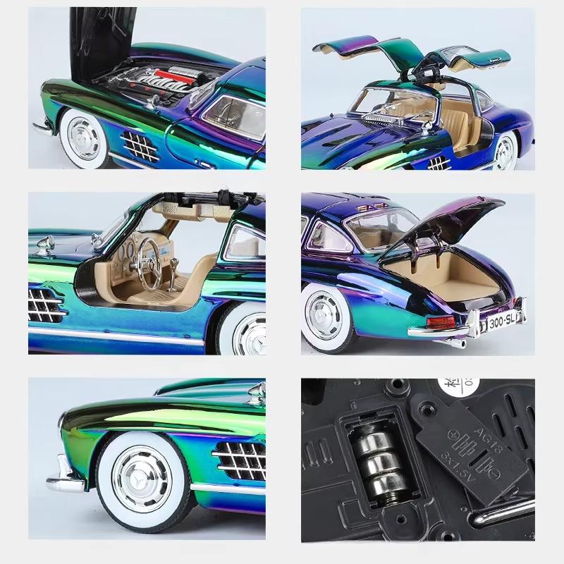 1:24 Mercedes-Benz 300SL Classic Car Electroplated Version Alloy Car Diecast Metal Model Trendy Display Ornament Kids Toys C403