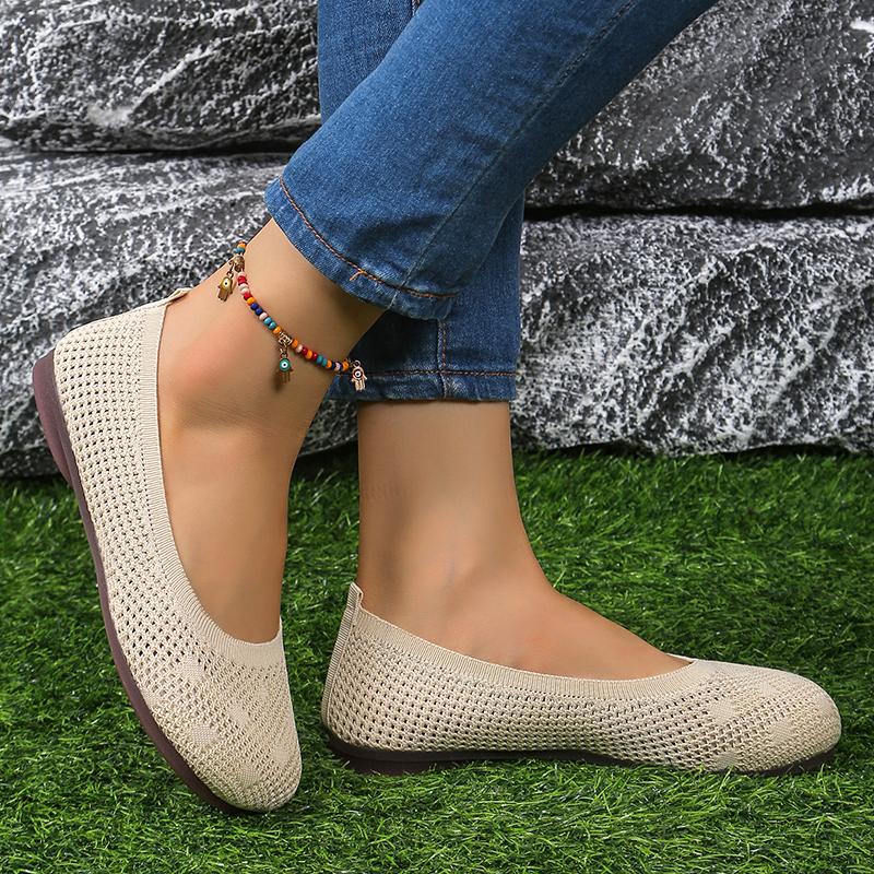 Hot Selling Women's Round Toe Flats Solid Color Knitted Slip-On Shoes Casual Breathable Ballet Flats Women's Mesh Flats Loafers