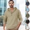 Мужская повседневная футболка-henley из льна свободного кроя на весну/осень с большими карманами и капюшоном, с длинными рукавами