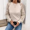 Round Neck Hollowed Out Pullover with Lace Patchwork Long Sleeved Top Pullovers Women’s