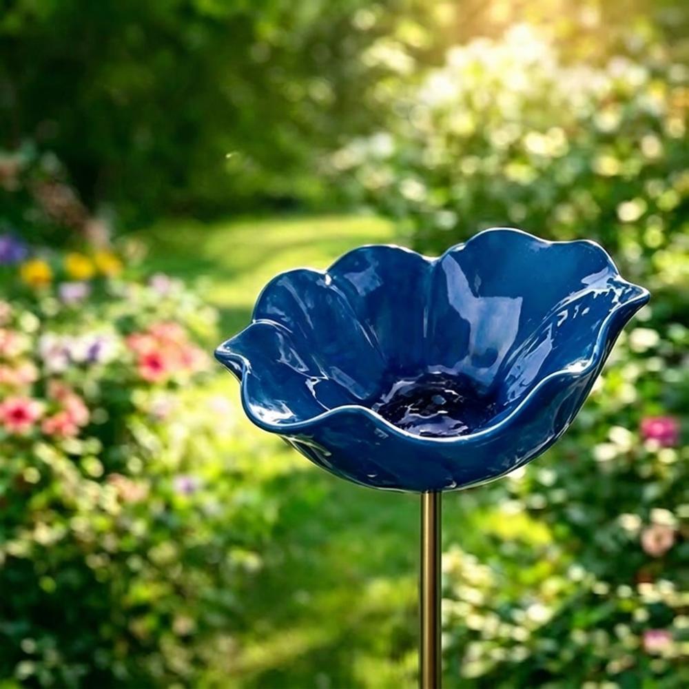 Handcrafted Bird Bath Stake Ground Insert Bird Drinking Water Patio Decor