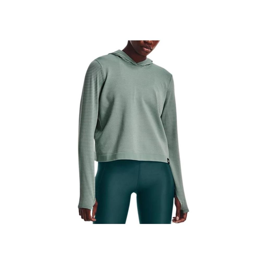 Under Armour Однотонная облегающая спортивная футболка с капюшоном и отверстием для большого пальца, женские топы, зеленый цвет 1375076-781