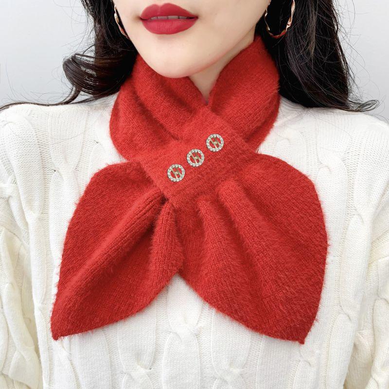 Корейский Толстый Искусственный Мех Бархатный Вязаный Алмазный Защитный Воротник Шарф Зимний Крест Плюшевый Шарф Женский Фальшивый Воротник Свитер Теплый Шарф T51