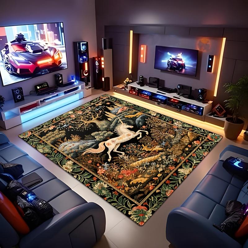 Enchanted Forest and Mythical Creature Design Large Area Rug - Anti-Slip,Indoor/Outdoor Versatile Mat,100% Polyester,for Living Room,Bedroom