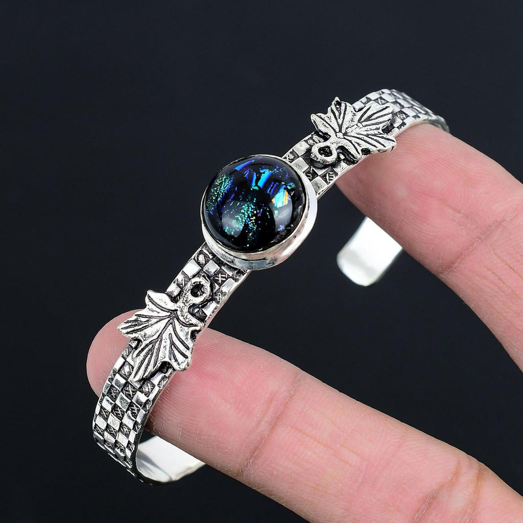 Sisters Day Sale American Dichroic Glass Gemstone Sterling Silver Leaf Bangle