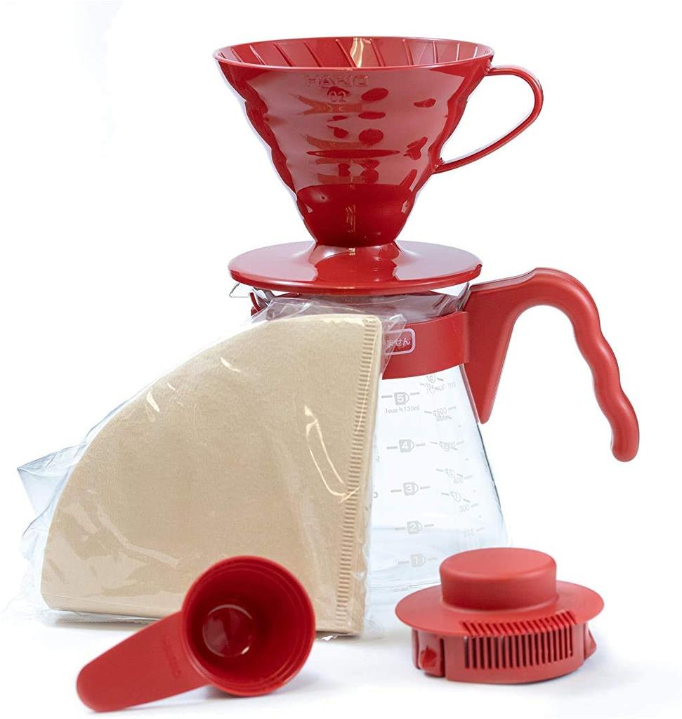 Набор кофейного сервера HARIO V60 02, Кофе-дрип, 1-4 чашки, Красный, VCSD-02R