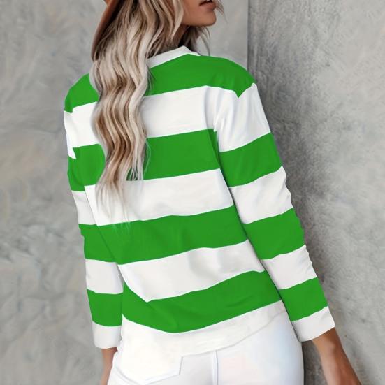 Женский пуловер, топы, цветные блоки, полосатый принт, круглый вырез, длинный рукав, толстовка, повседневная блузка, повседневная одежда