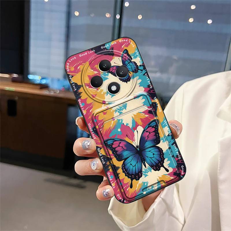 Модный прочный чехол для телефона для OPPO Reno12F 5G/Reno12 FS/F27 5G с карманом для карт, противоударный, со слотом для карт, мультяшный силиконовый