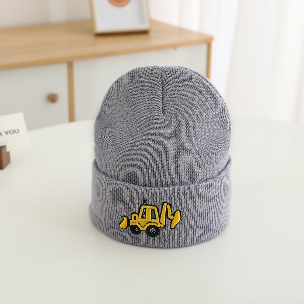Excavator Embroidered Knitted Hat Beanie Boys Girls Warm Hats Winter Hip-hop Cartoon Student Wool Hat For Kids 3-7 Years