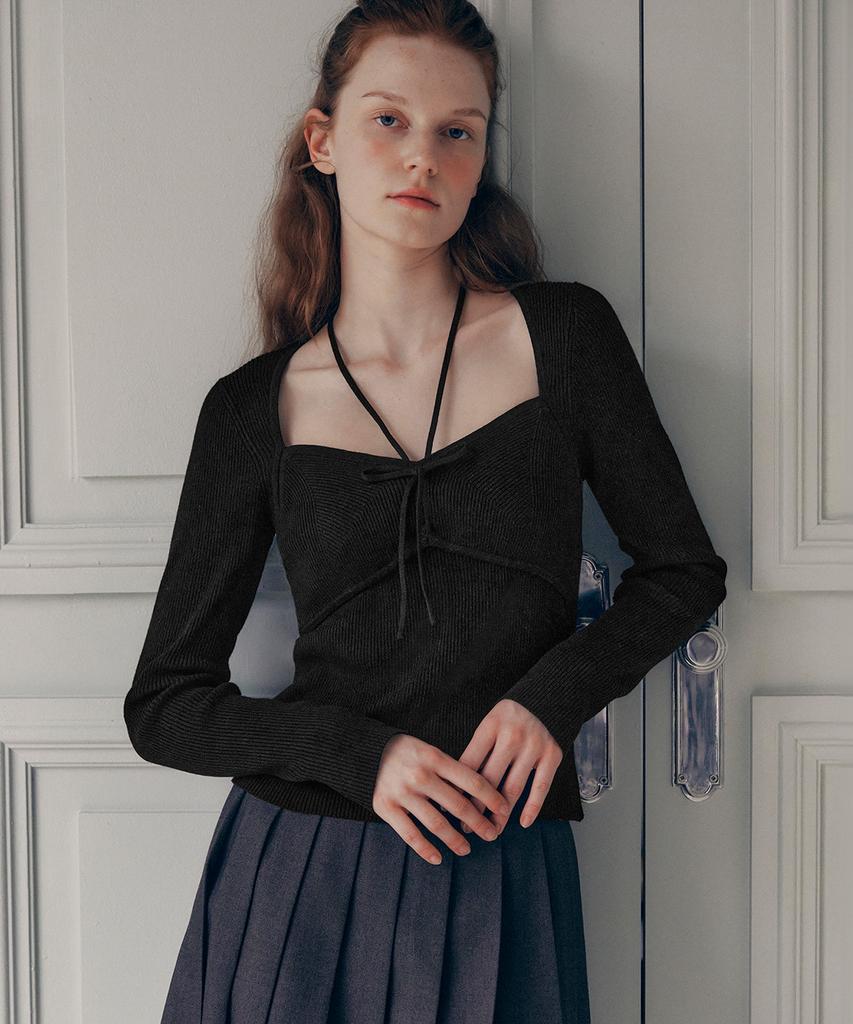 ROLAROLA Ribbon Halter Knit Black