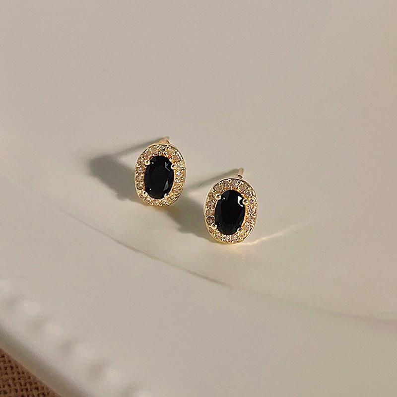 Серьги-гвоздики из черного циркония в стиле ретро, женские серьги-гвоздики в стиле французского света класса люкс Niche Temperament