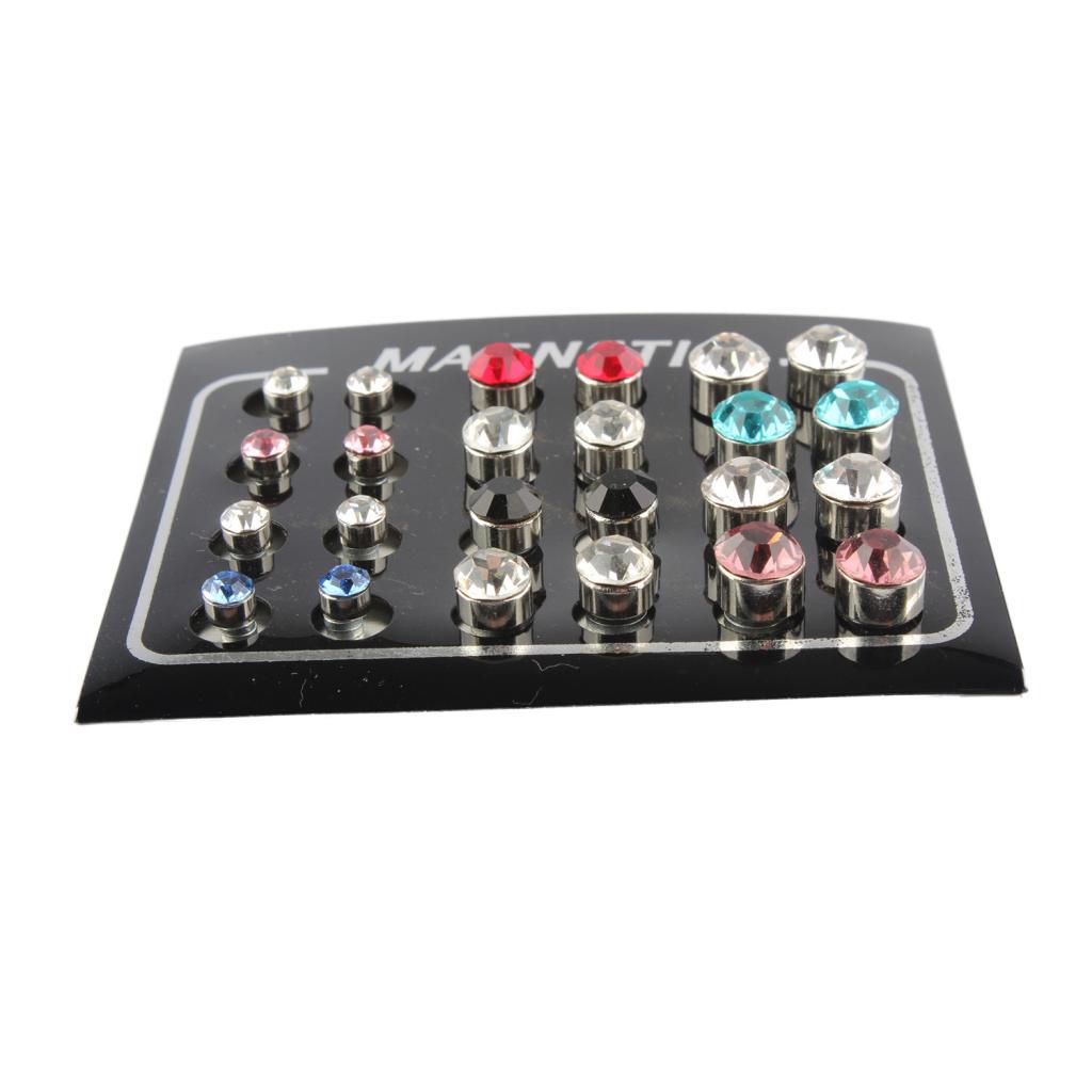 12 Pair Mixed Size MultiColor Crystal Rhinestone Magnetic Earrings Ear Stud
