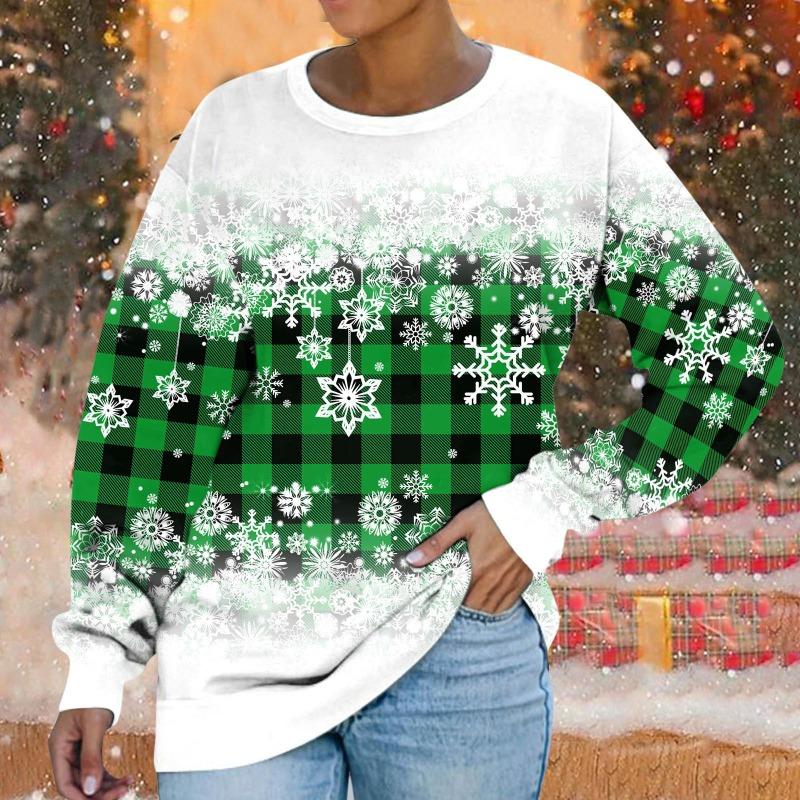 Толстовка с круглым вырезом Рождественская снежинка цифровой принт повседневная весна осень свободная женская толстовка Пуловеры и длинные рукава (Женский)