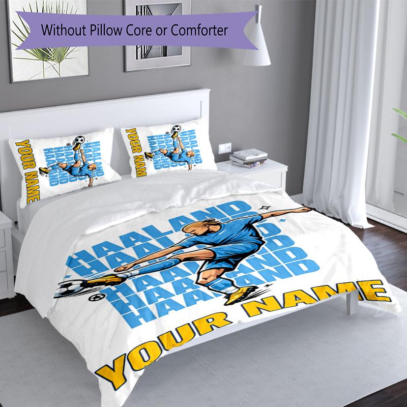 3pcs Custom Name Erling Haaland Bedding Set Duvet Cover Closure Includes 1 Duvet Cover&2 Pillowcases for All Seasons Bedroom Decor