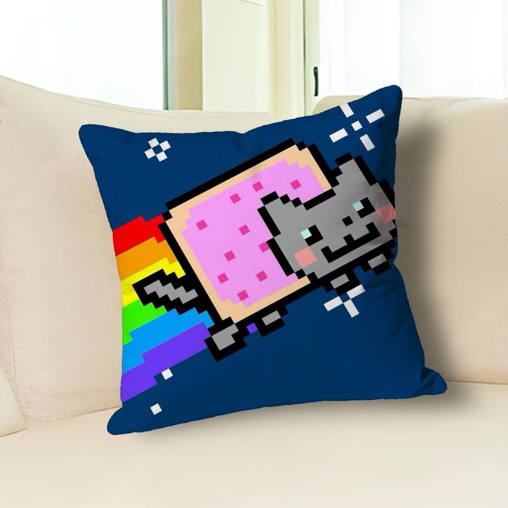 Забавные наволочки с котом N-Nyan для спальни, гостиной, дивана, домашнего декора, полиэстеровая наволочка на подушку с молнией