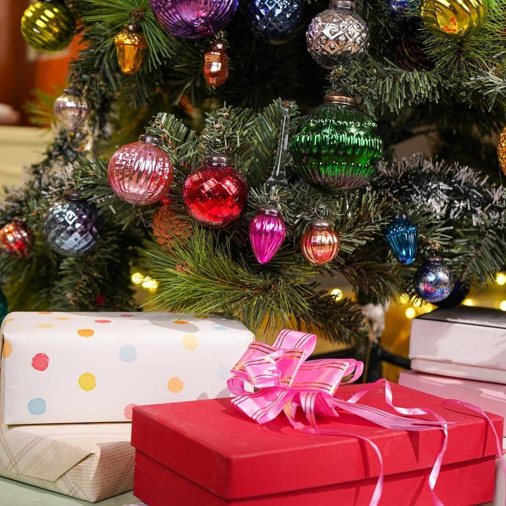 25 Pieces Blue Glass Vintage Christmas Ornaments Mini Bulk Decorative Ornaments X Mas Balls for Halloween, Christmas Tree