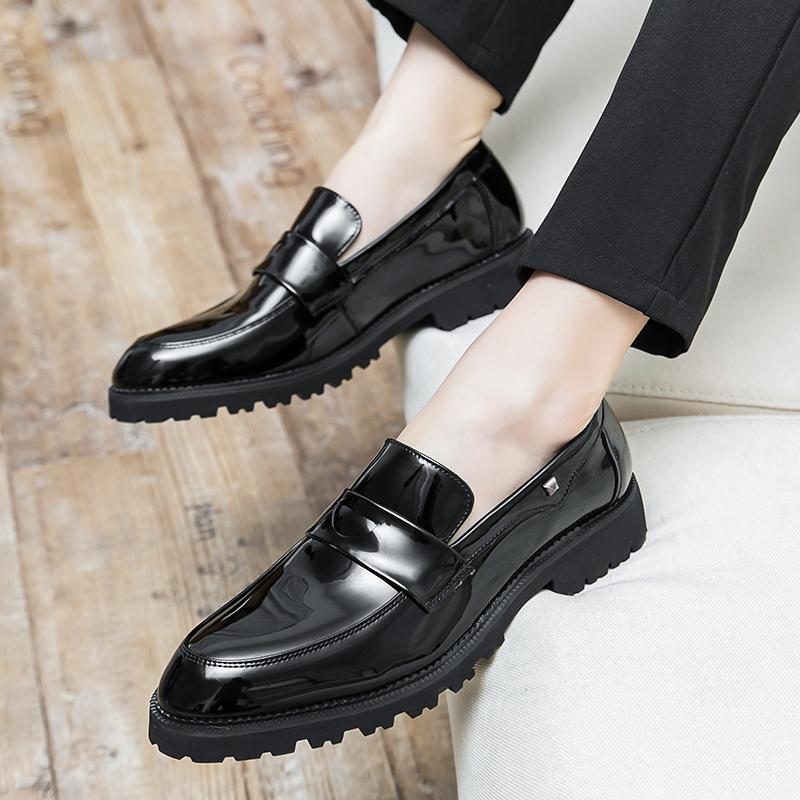 Luxury Brand Thick Soled Wear-resistant Glossy Leather Shoes Men's Business Work Shoes Commuting Outdoor Men's Driving Shoes