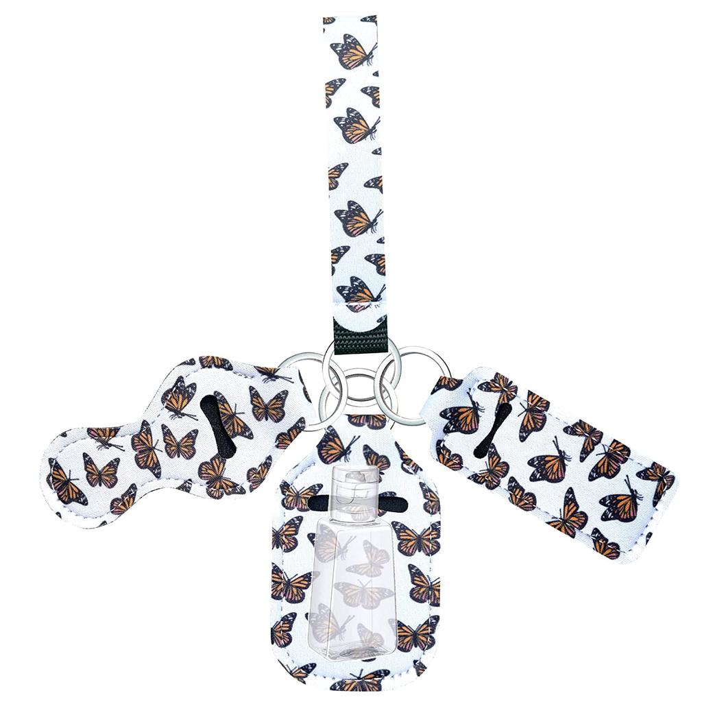 Chapstick Holder Watercolor Butterfly-style Neoprene Lipstick Holder Keychains Clip-On Lipstick Sleeve Pouch