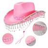 Elegant Bridal Rhinestones Cowboy Hats With Tassels Lace Design For Wedding Party Soft Fabric Panama Hat