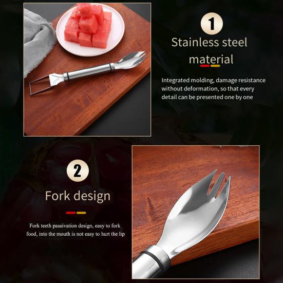 1/2Pcs Watermelon Fork Slicer Stainless Steel 2 In 1 Cutter Round Fork Head Portable Kitchen Fruit Cutting Fork for Watermelon Chunks Cake Bread Pizza