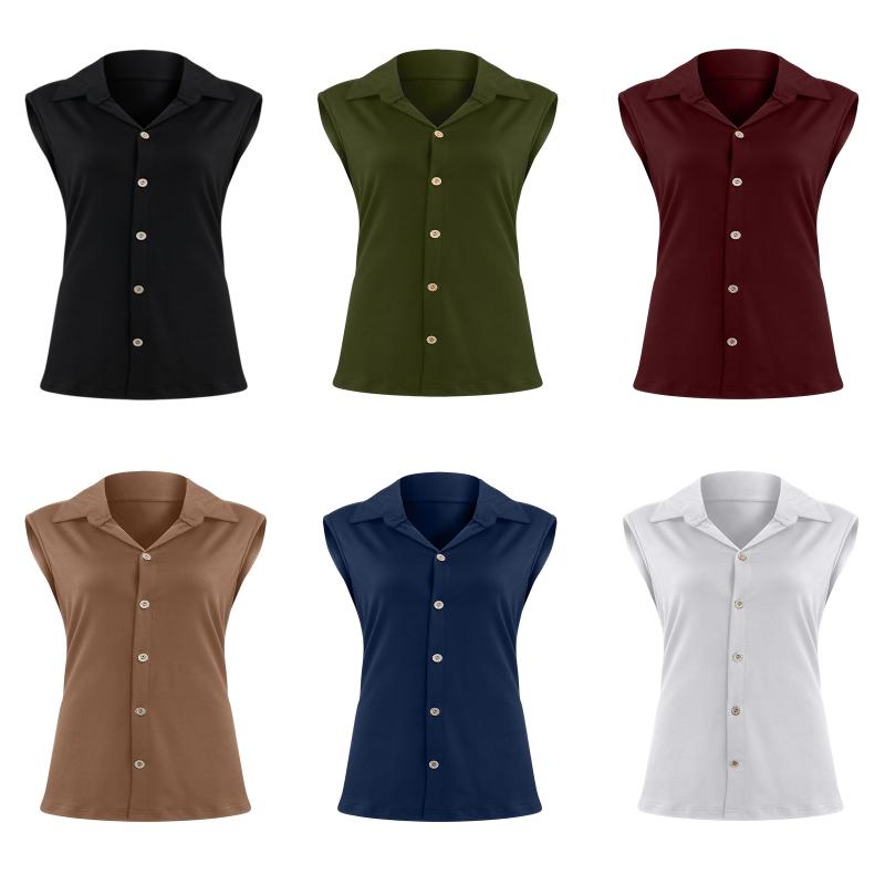 Топы и футболки Повседневный топ Рубашка с воротником-стойкой Женская безрукавка