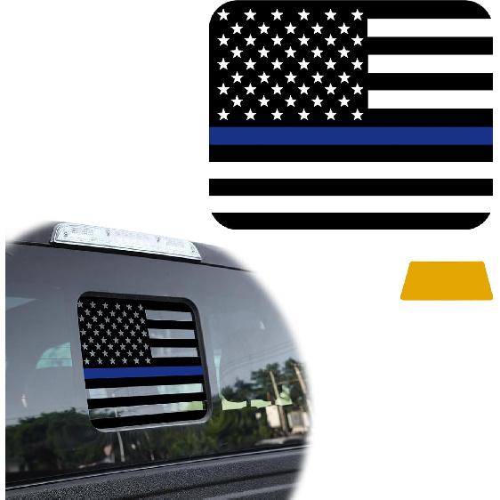 Back Sliding Window n US Flag Vinyl Decal, Auto Styling Compatible with Ford F150 F250 F350 2015 , Rear Middle Window n Flag Decal (Black Line)