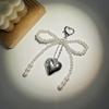 Fashion Heart Pearl Bowknot Charm Keychains Sweet Pendant Hanging Ornament Keyring Backpack Decoration for Women Girls